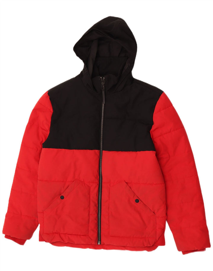 Jaqueta masculina acolchoada com capuz Marks & Spencer Reino Unido 38 bloco colorido vermelho médio