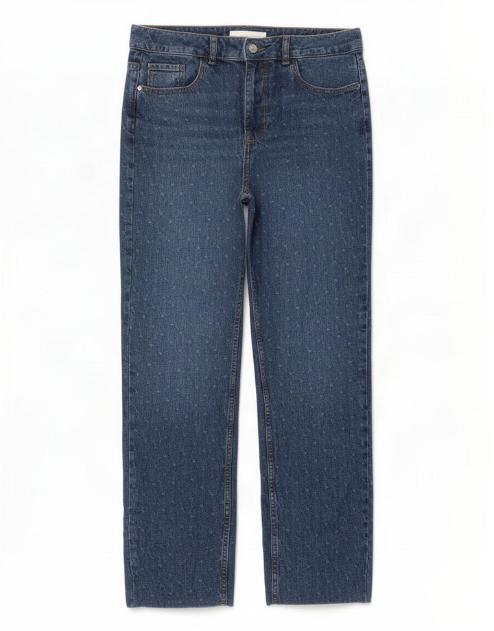Calça jeans reta feminina Zara EU 38 pequena W28 L28 azul manchada