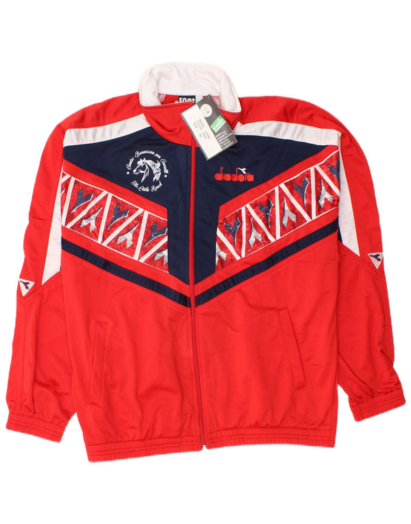 Diadora Mens Graphic Tracksuit Top Jacket UK 38 Medium Red Colourblock