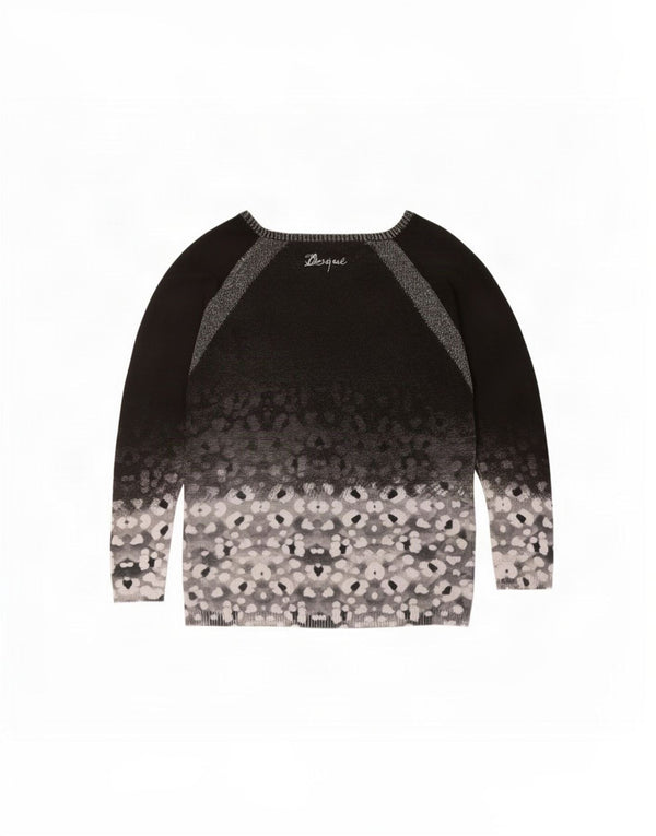 Suéter feminino Desigual com gola canoa UK 14 médio preto floral