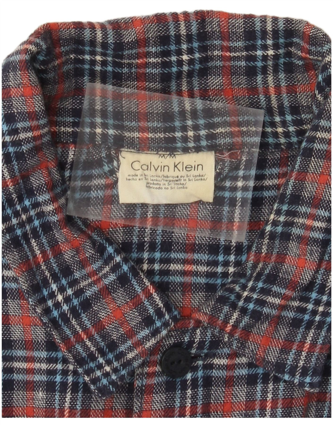 Camisa masculina de flanela Calvin Klein de algodão xadrez multicolorido médio