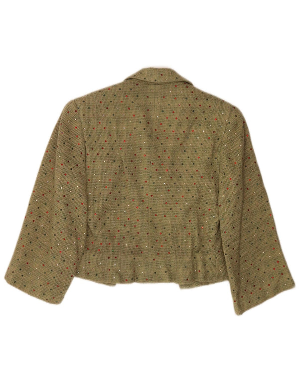 Jaqueta blazer vintage feminina colheita manga 3/4 Reino Unido 12 verde médio manchado
