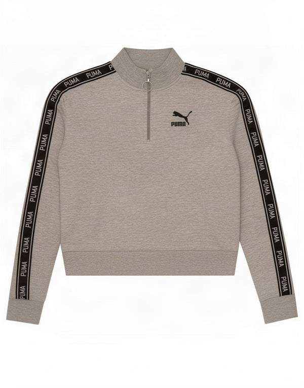 Puma Womens Crop Graphic Moletom Jumper UK 8 Small Grey Colourblock