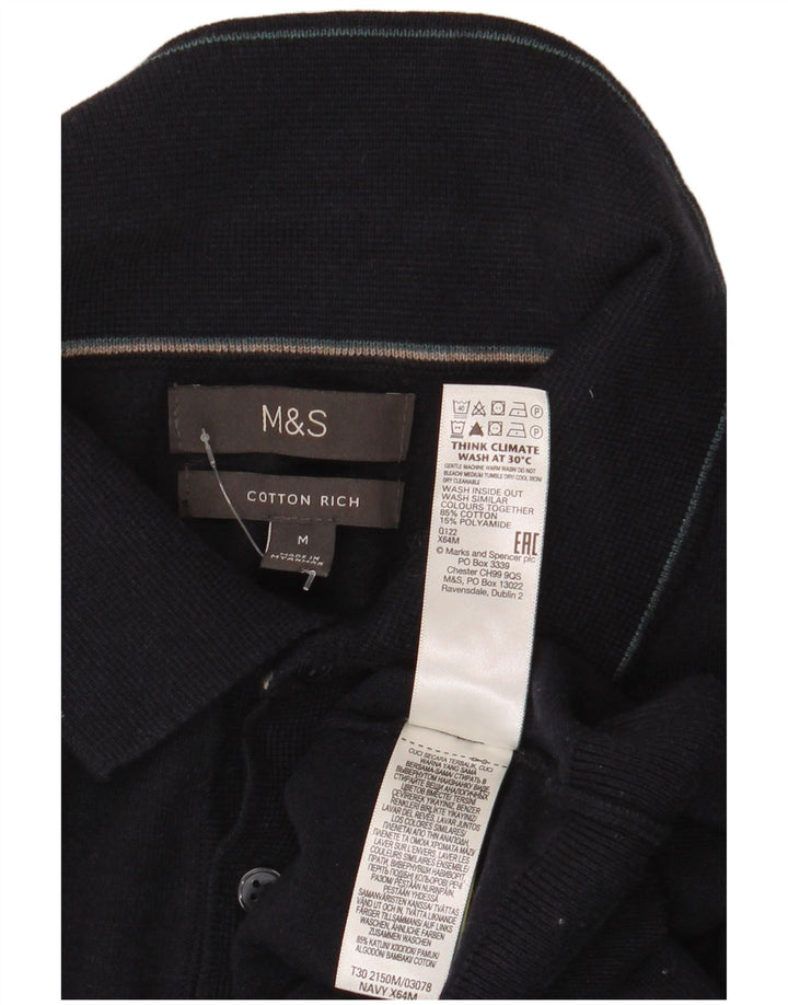 Suéter masculino Marks & Spencer com gola polo e algodão azul marinho médio