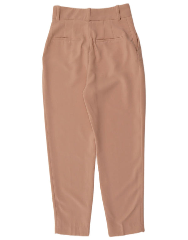 Zara Calça feminina casual cintura alta cônica pequena W26 L28 bege
