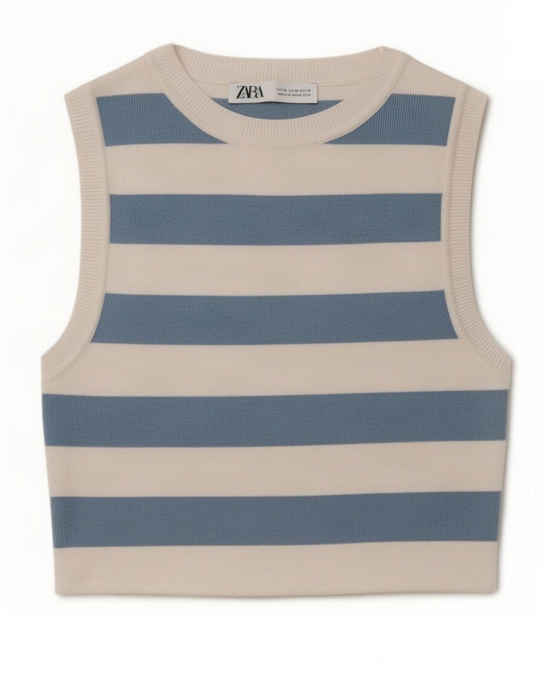 Top colete feminino Zara UK 12 listrado azul médio