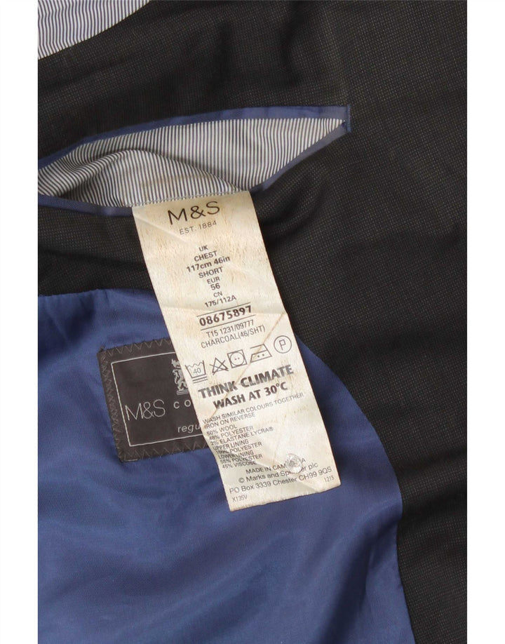 Jaqueta blazer masculina Marks & Spencer com 2 botões de ajuste regular Reino Unido 46 XL lã cinza