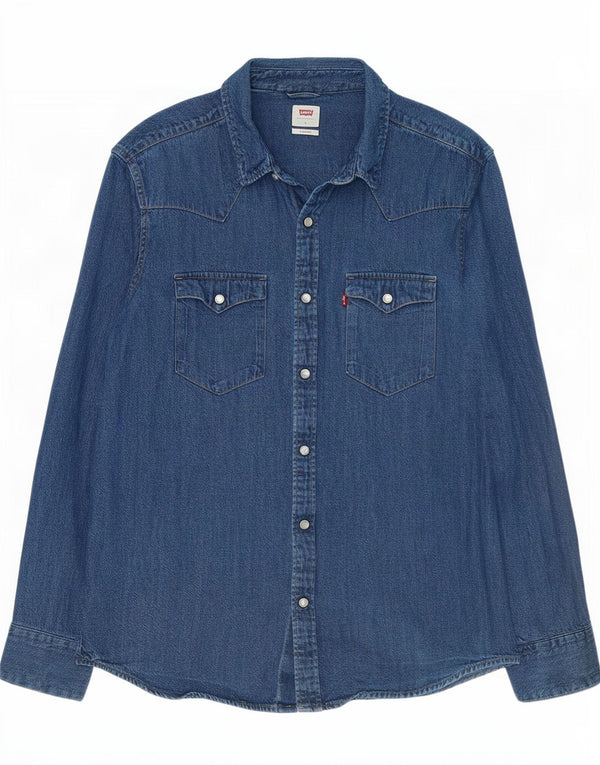 Camisa jeans masculina padrão Levi's grande algodão azul