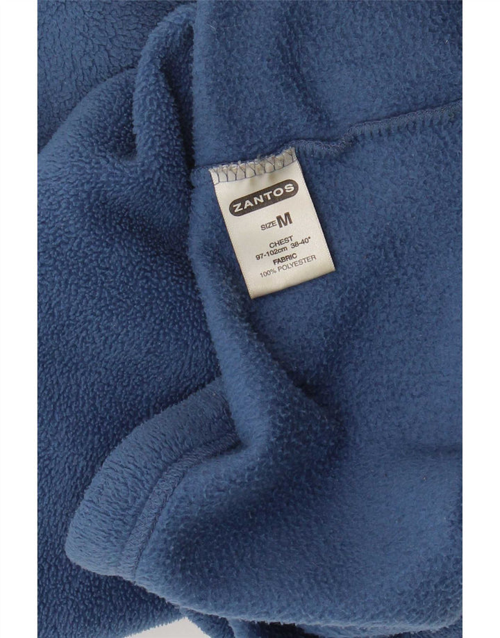 Jumper de lã masculino vintage com zíper e pescoço azul médio poliéster