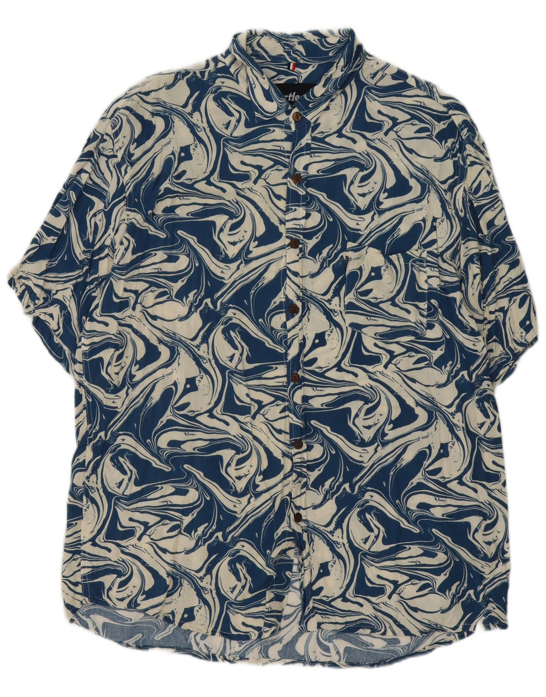 Heartless Mens Abstract Padrão Camisa de manga curta 2XL algodão azul marinho