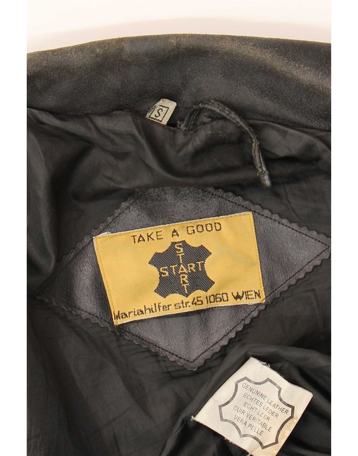 Jaqueta de couro masculina vintage UK 36 pequena couro preto