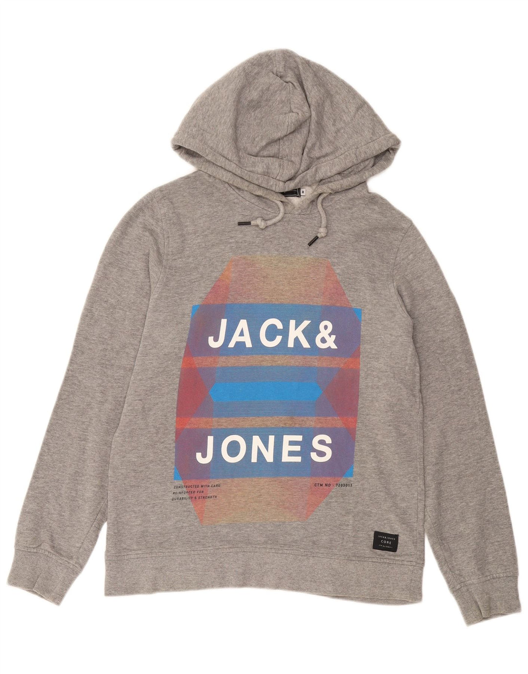 Suéter com capuz gráfico masculino JACK & JONES algodão cinza médio