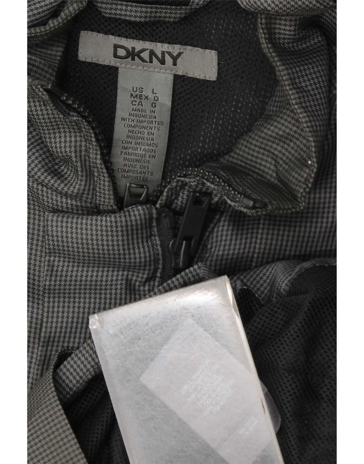 Jaqueta utilitária masculina Dkny UK 40 grande poliéster cinza houndstooth