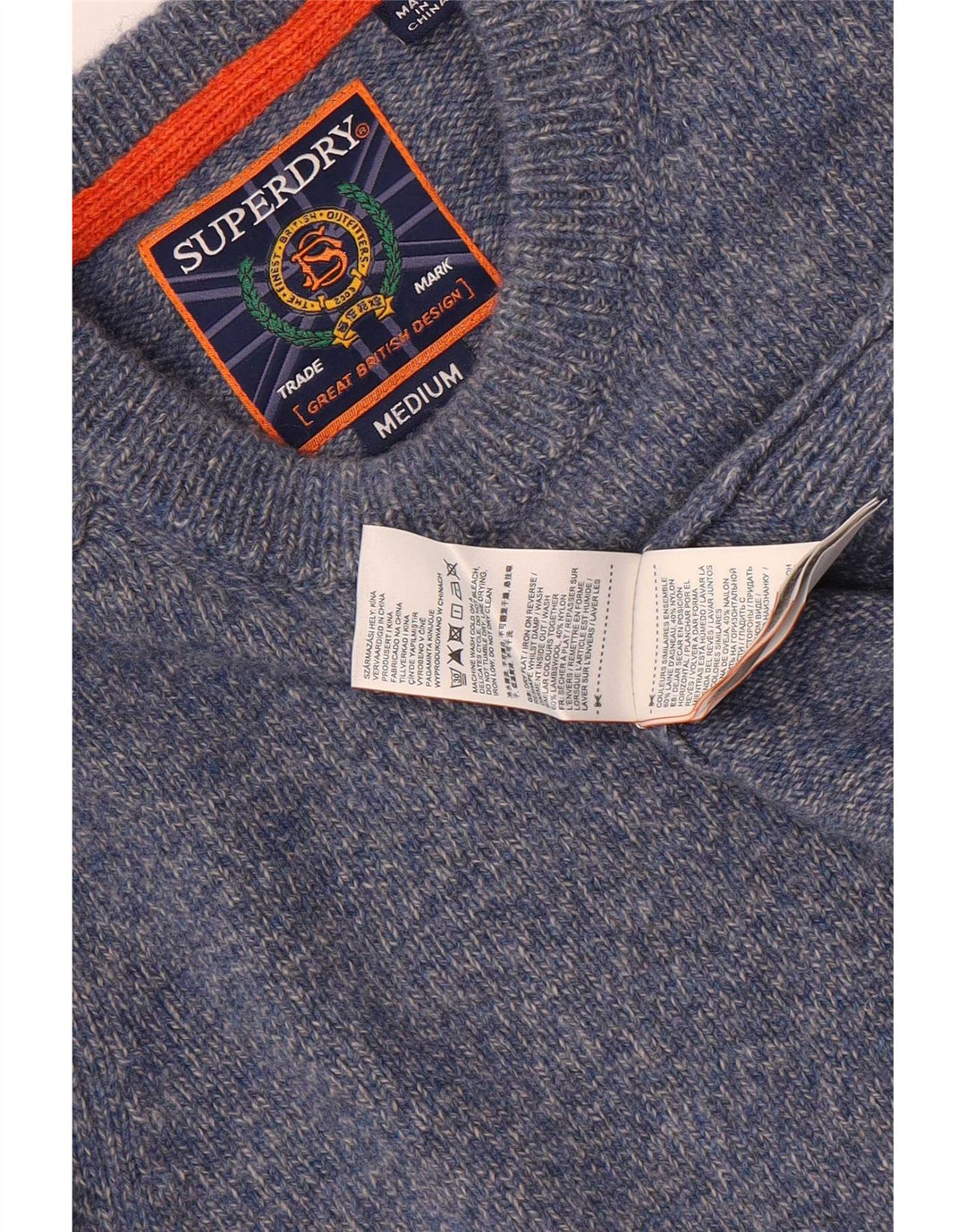 Suéter masculino Superdry com gola redonda, lã de carneiro manchada azul médio