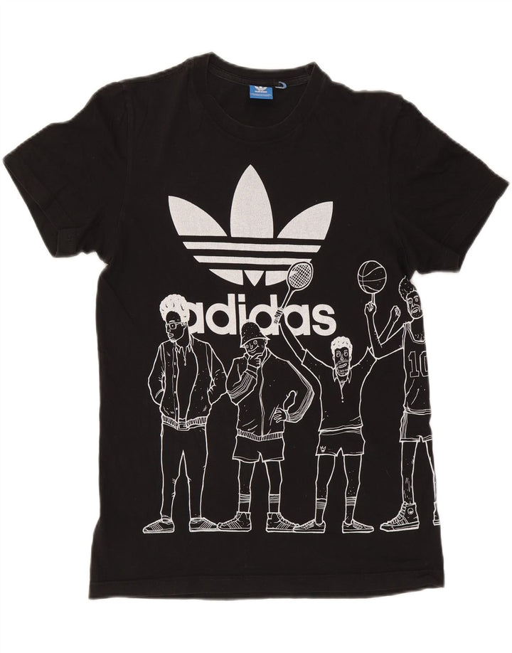 Adidas Mens Graphic T-Shirt Top Pequeno Algodão Preto