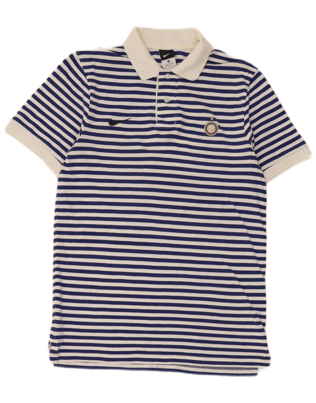 Camisa polo masculina Nike Inter de Milão média azul marinho listrada de algodão