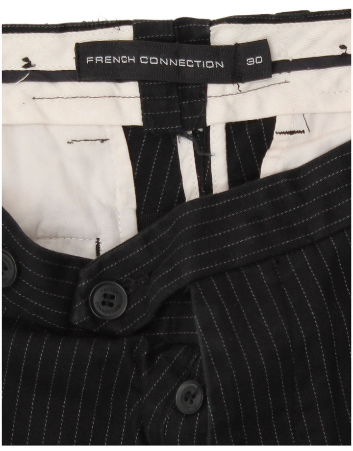French Connection Mens Chino Shorts W30 Algodão Risca de Giz Preto Médio