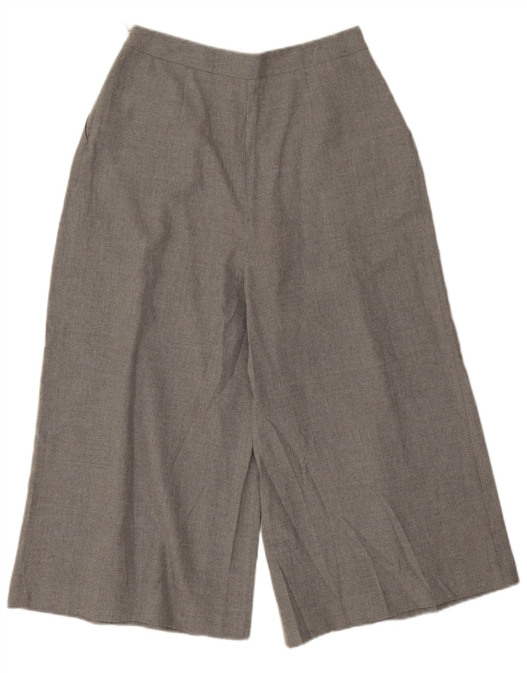 Calça feminina Zara Cullotes Capri pequena W26 L19 poliéster manchado cinza