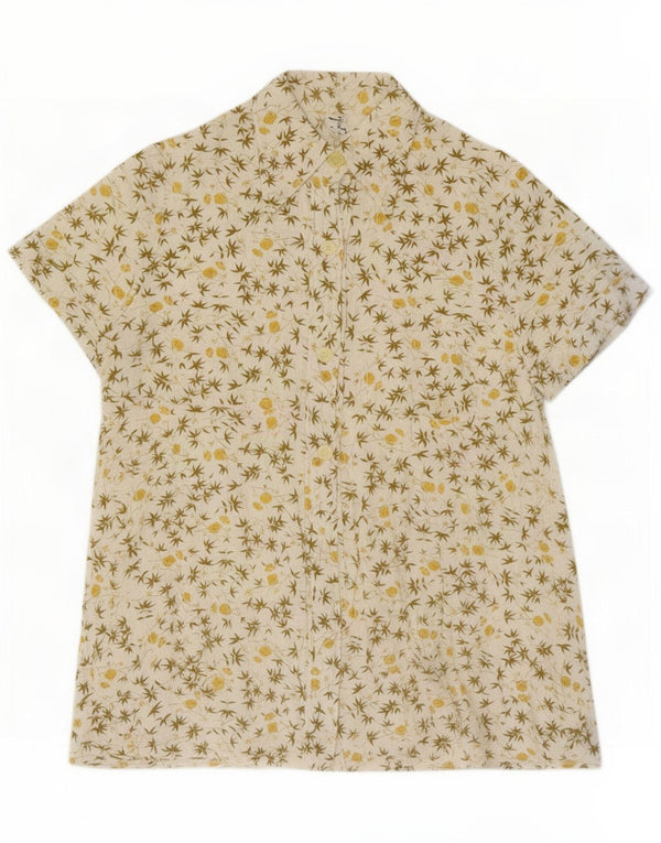 Blusa feminina vintage de manga curta IT 42 algodão floral branco médio