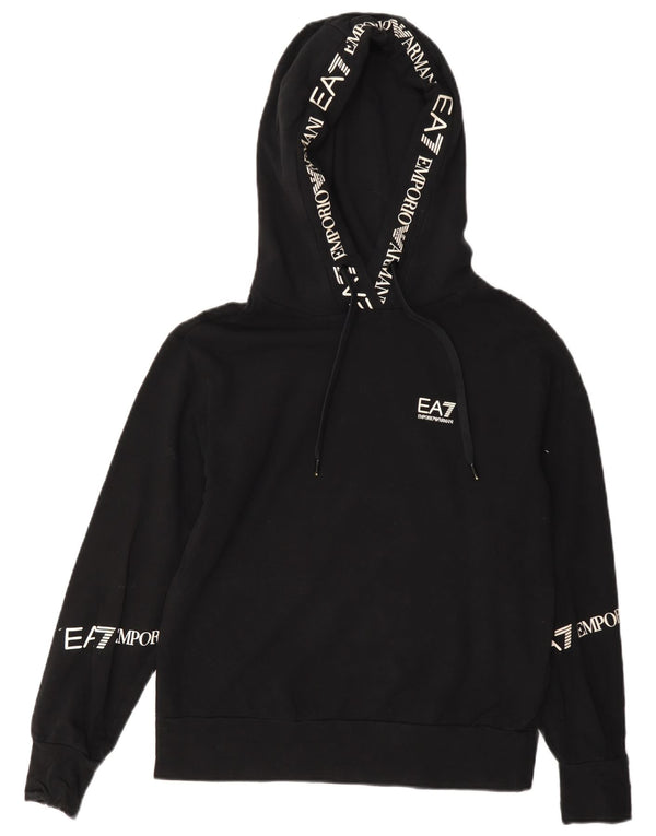 Suéter feminino Emporio Armani com capuz grande e gráfico UK 6 XS algodão preto