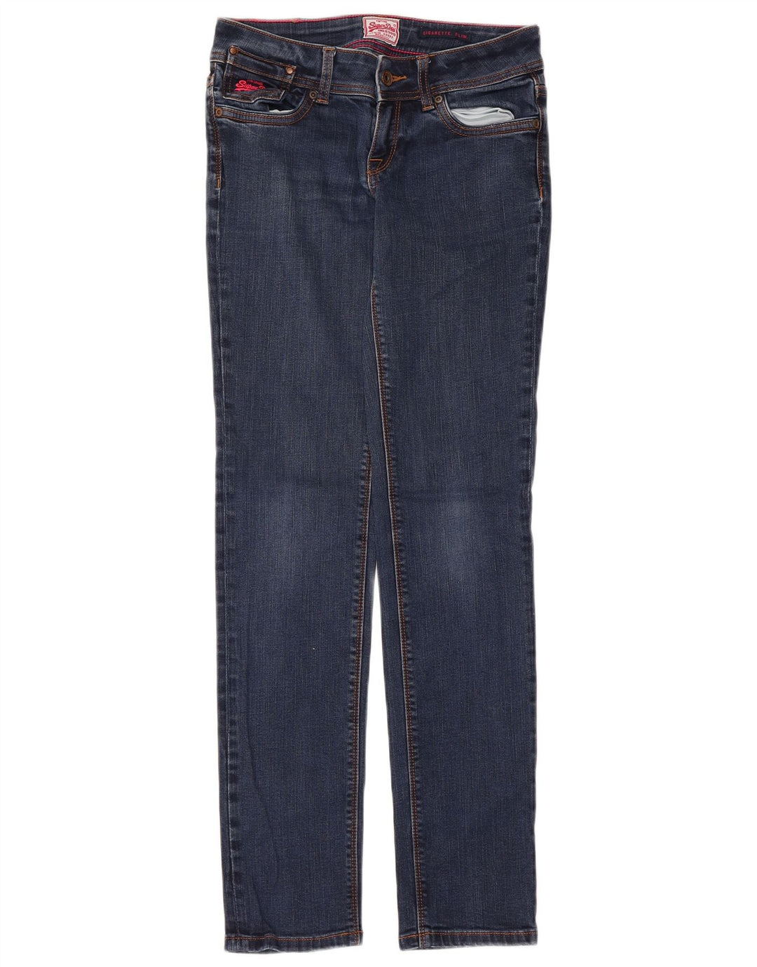 Jeans feminino Superdry Cigarette Slim W28 L32 algodão azul marinho
