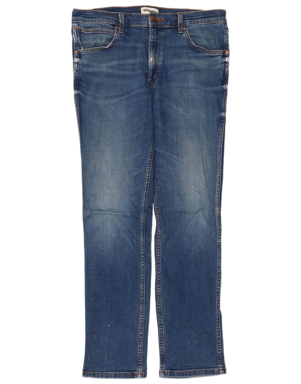 Wrangler Mens Greensboro Regular Straight Jeans W34 L32 Azul Algodão