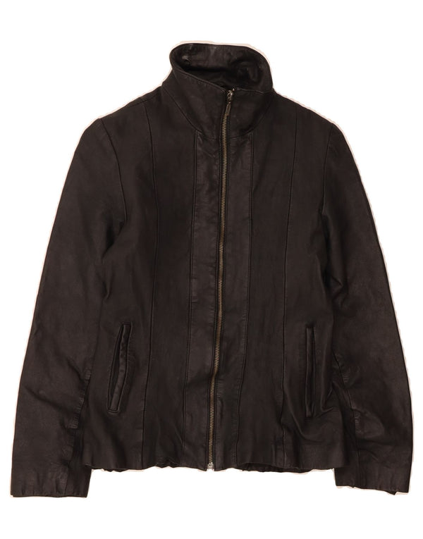 Jaqueta de couro feminina LLD UK 12 couro preto médio