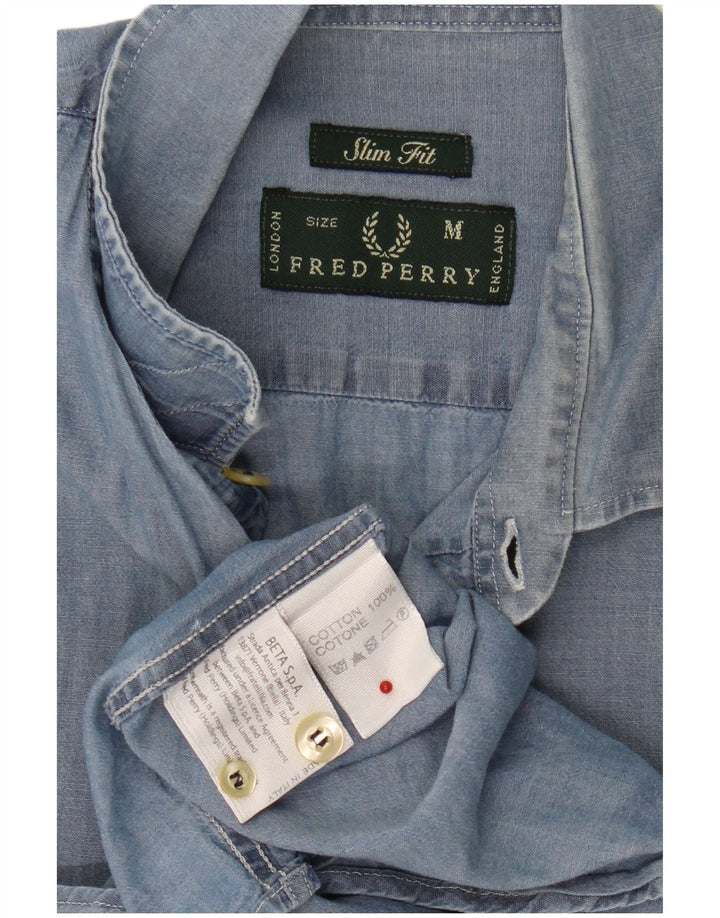 Camisa masculina Slim Fit Fred Perry de algodão azul médio