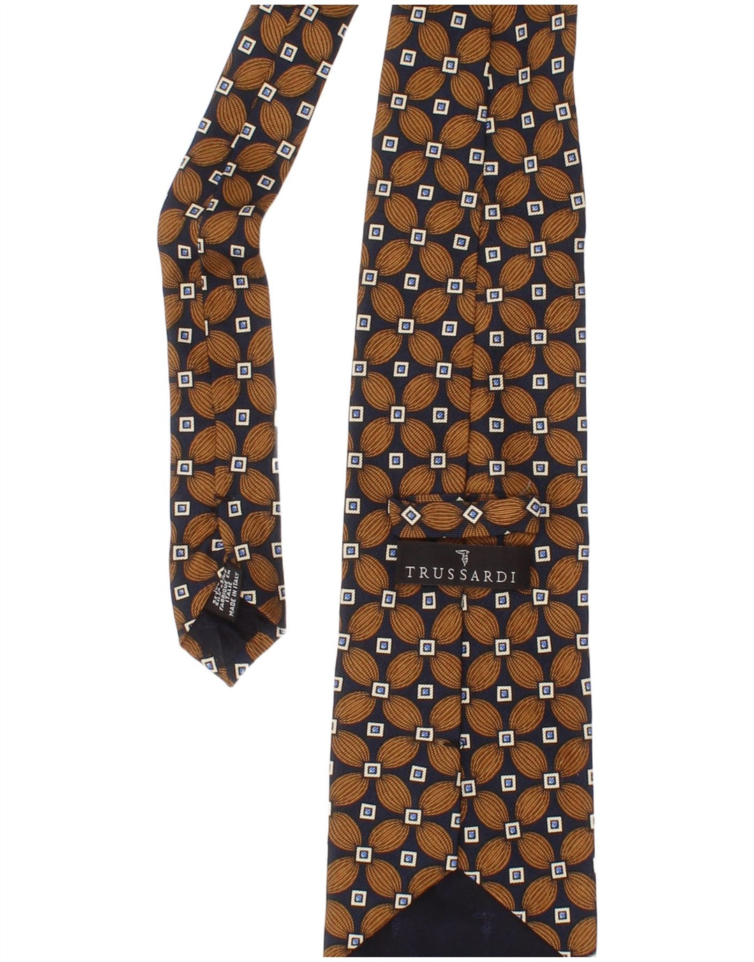 Trussardi Gravata masculina tamanho único marrom geométrico de seda clássico