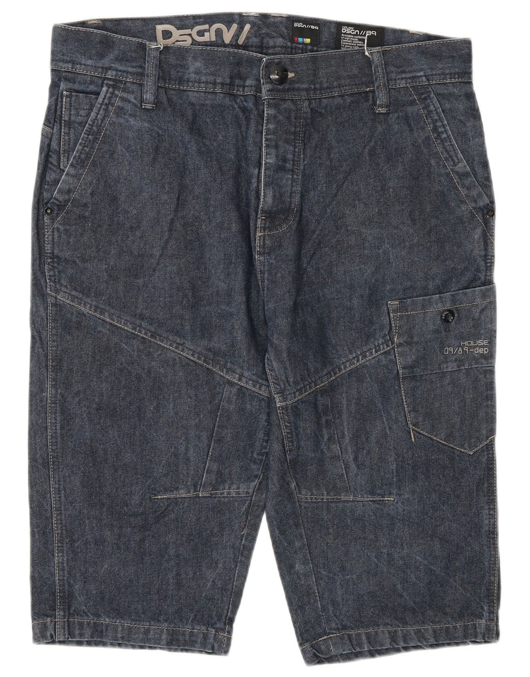 Shorts jeans cargo masculino vintage W32 azul marinho médio