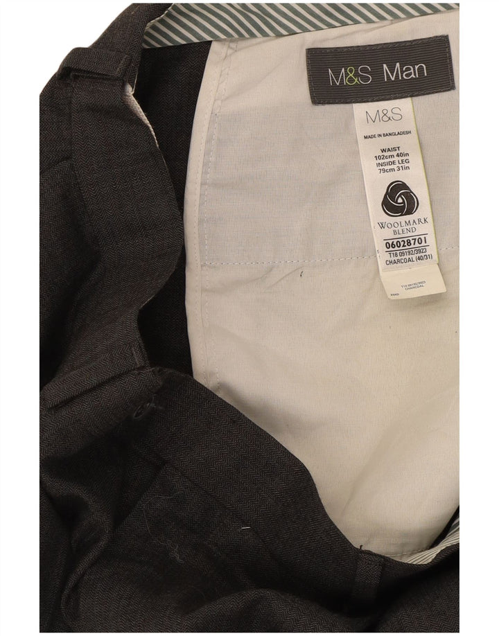 Calça masculina reta casual Marks & Spencer W40 L31 lã cinza