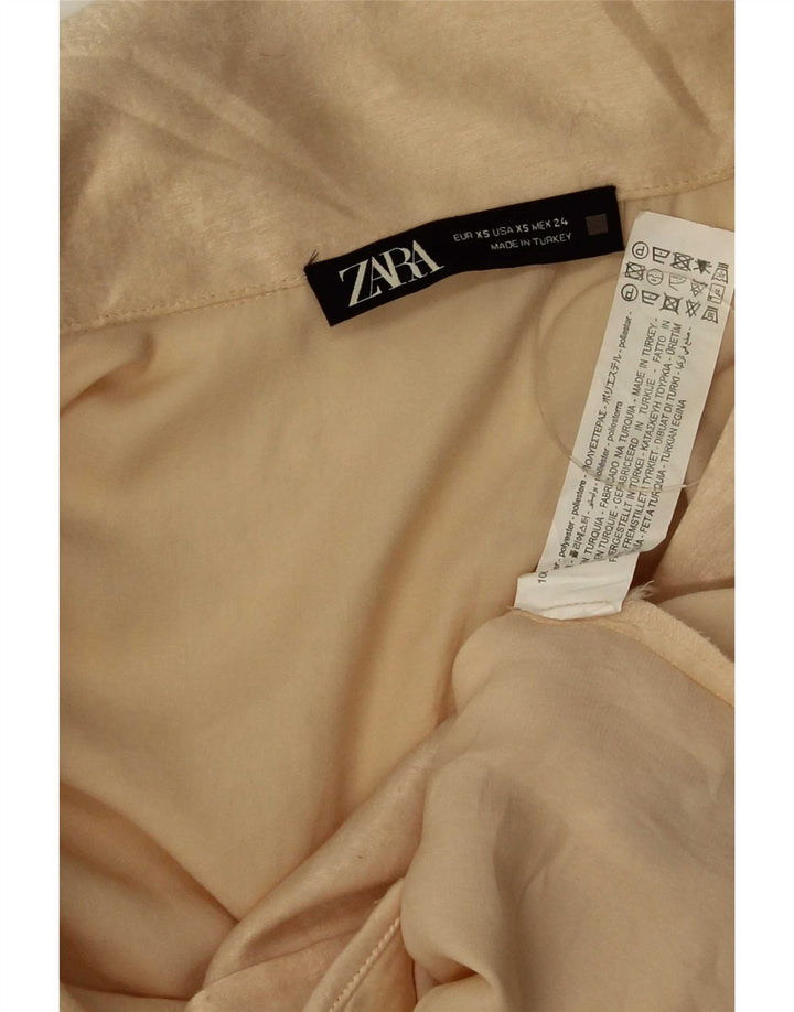 Blusa feminina Zara Crop Shirt Reino Unido 6 XS Bege Poliéster