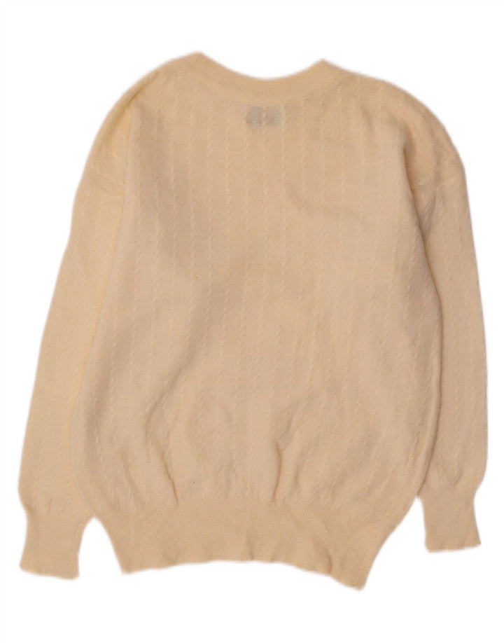 Suéter feminino BENETTON com gola redonda e gola redonda, tamanho médio, off white