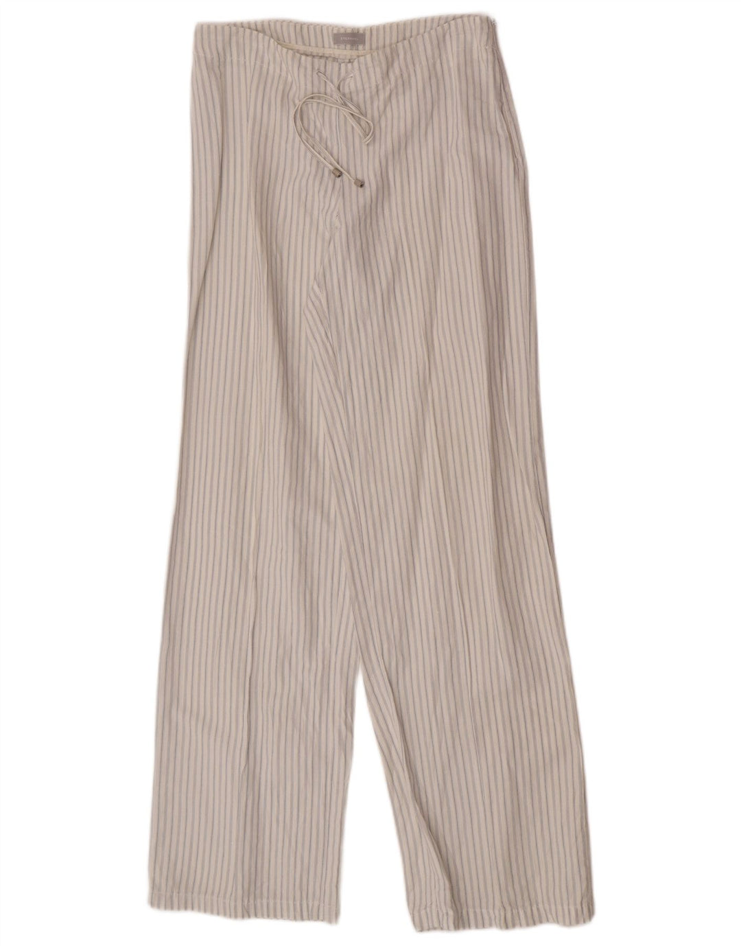 Calça feminina Stefanel folgada IT 42 médio W30 L32 linho listrado branco