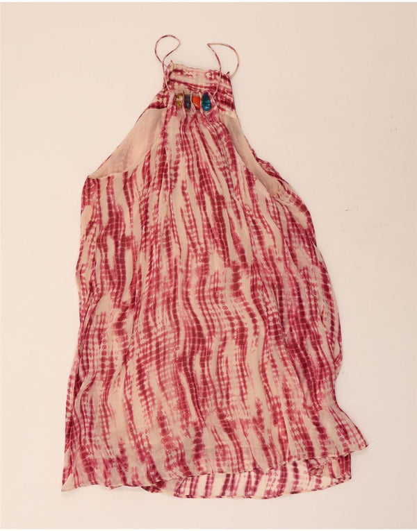 Zara Vestido feminino halter em camadas Reino Unido 14 médio rosa tie-dye