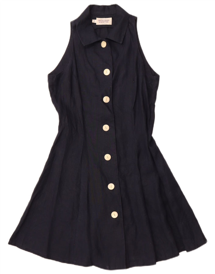 Vestido frente única feminino BENETTON IT 44 linho azul marinho médio