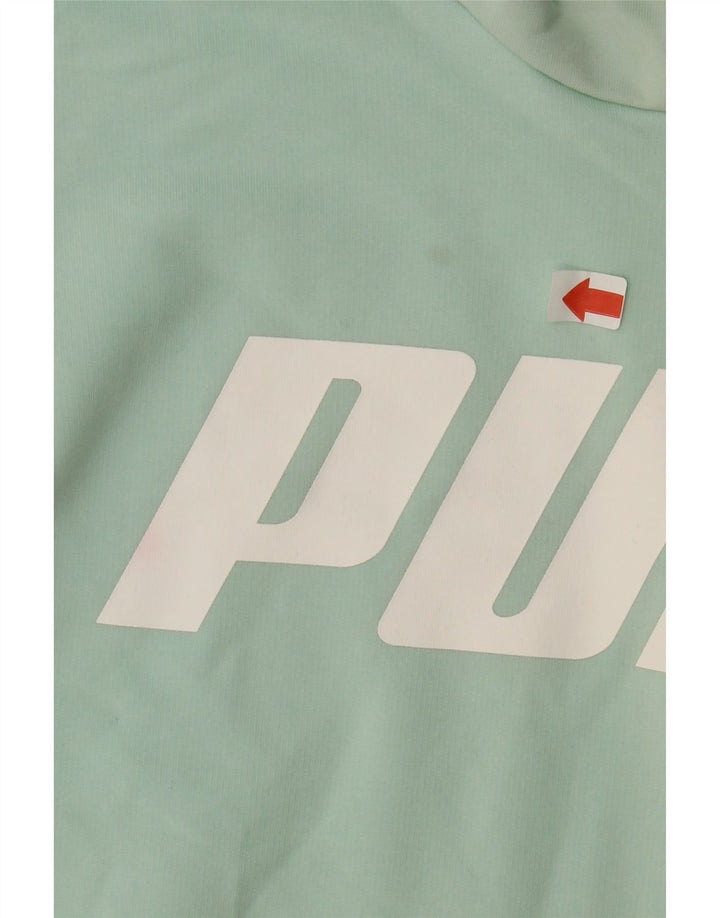 PUMA Womens Oversized Graphic Crop Hoodie Jumper UK 6 XS Green Cotton Vintage Puma and Second-Hand Puma from Messina Hembry 