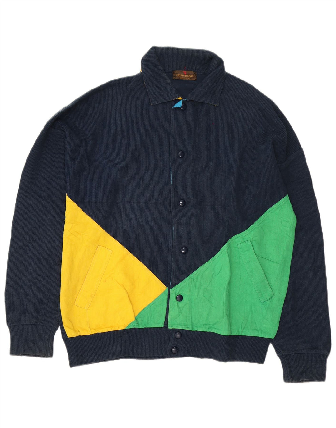 Suéter cardigã masculino Peter Brown IT 48 algodão colorblock azul marinho médio