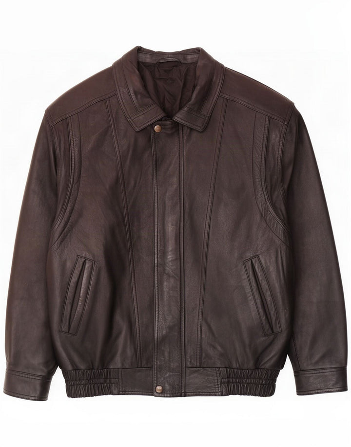 Jaqueta de couro bomber masculina vintage UE 50 grande preta