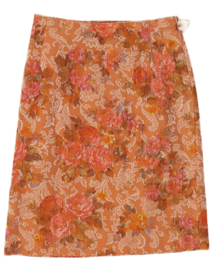 Saia reta feminina vintage W28 médio laranja floral