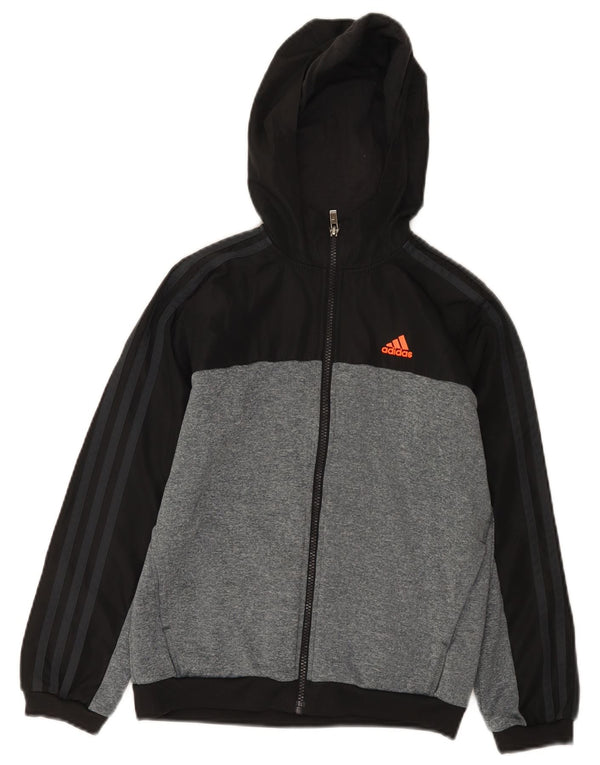 Suéter Adidas Boys Zip com capuz 9-10 anos preto colorblock poliéster