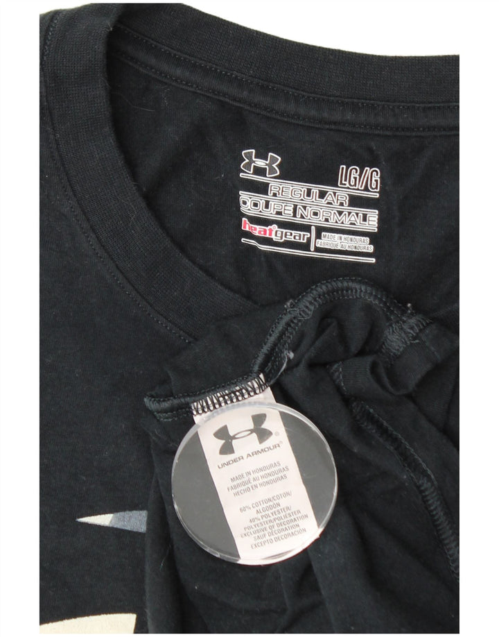Camiseta masculina Under ARMOR Heat Gear Regular com estampa gráfica grande de algodão preto