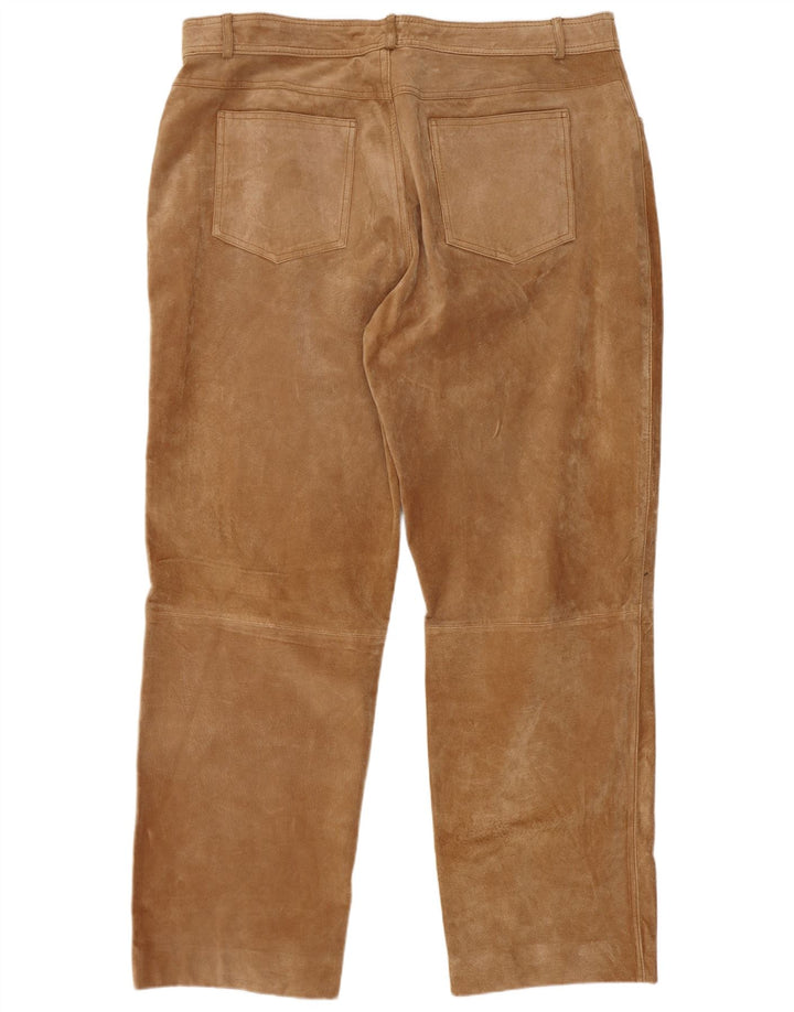 Calça masculina de camurça reta JCC W40 L30 couro bege