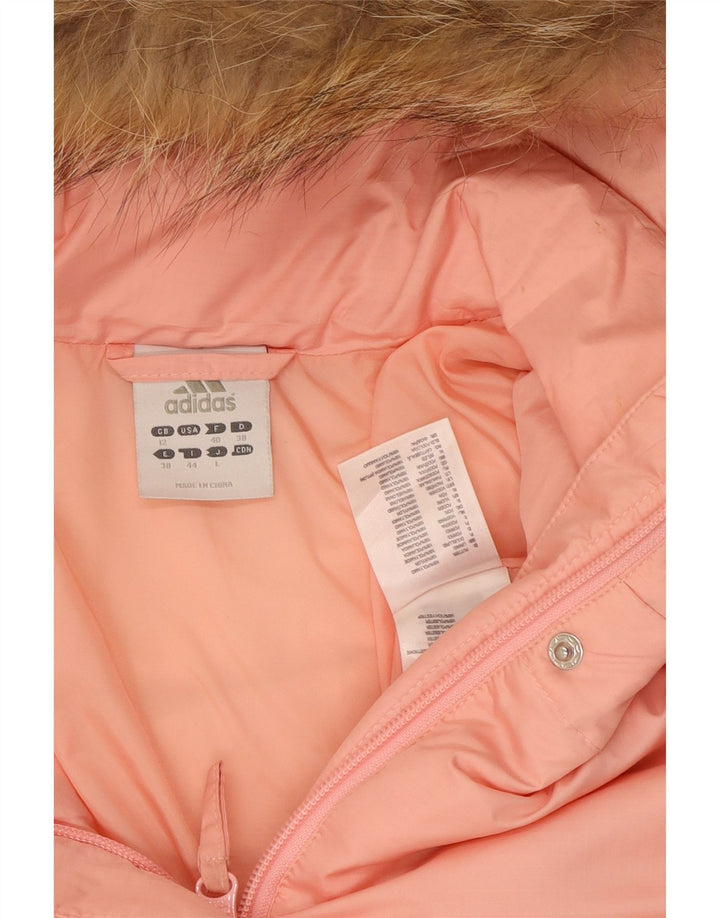 Jaqueta acolchoada com capuz feminina Adidas UK 12 poliéster rosa médio