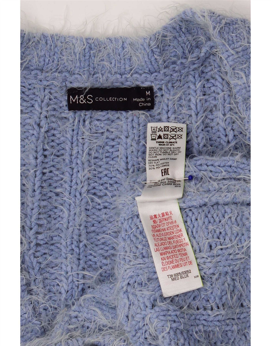 Suéter cardigã feminino Marks & Spencer UK 14 poliéster azul médio