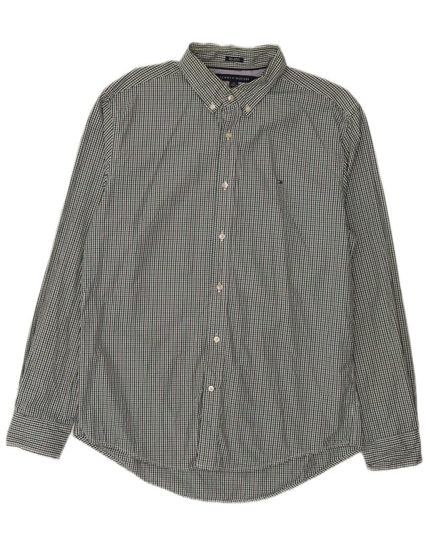 Camisa masculina Tommy Hilfiger Custom Fit grande algodão verde guingão