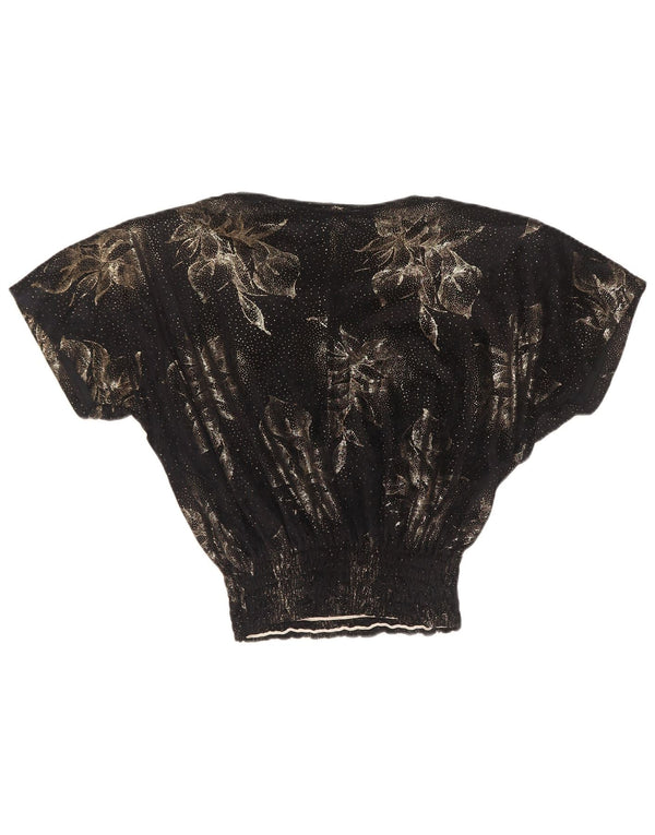 Blusa feminina superdimensionada de Diana Bentall Reino Unido 10 pequena floral preta