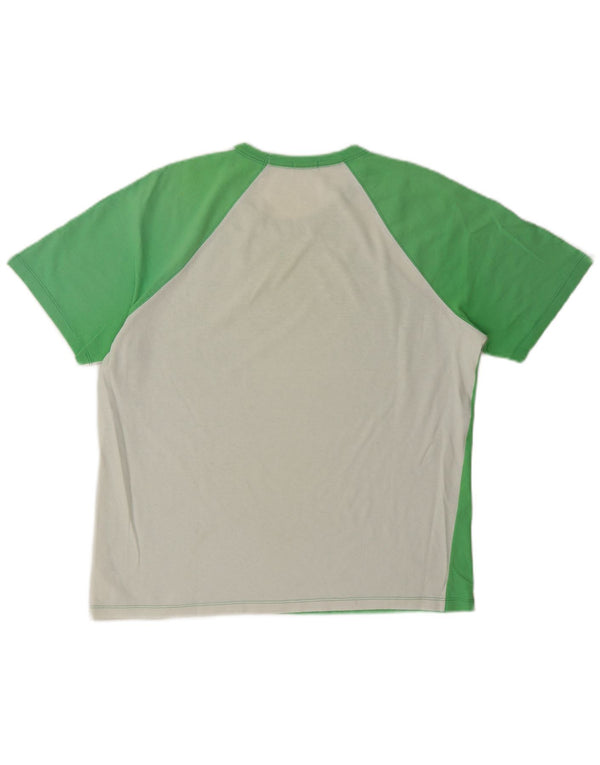 Camiseta feminina gráfica Benetton UK 14 algodão colorblock verde médio