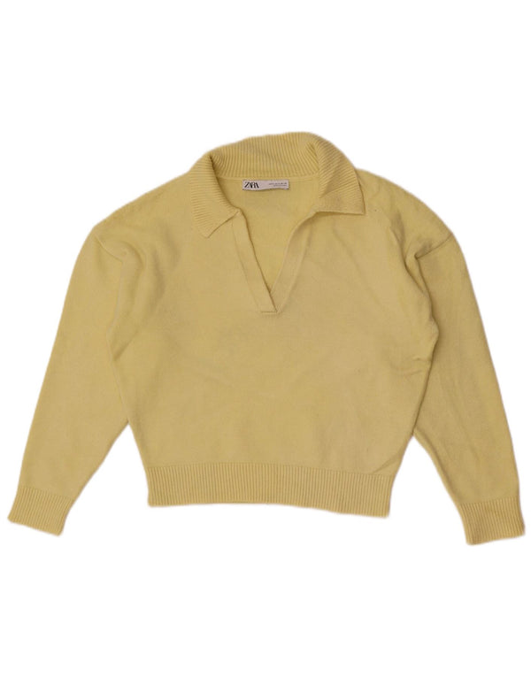 Suéter feminino Zara com gola polo e gola polo, 10 viscose amarela pequena