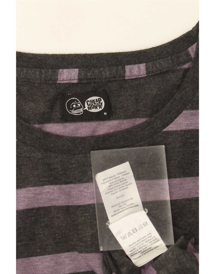 Camiseta masculina barata de segunda-feira, poliéster listrado cinza médio